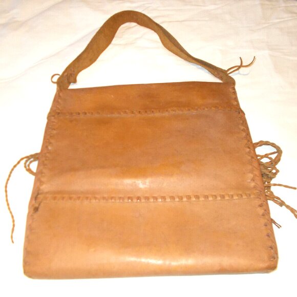 Vintage~J. Peterman Huge Leather Mail Bag Hobo Boho Fringe Satchel Purse - Picture 3 of 6